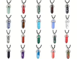 1 Neckalace, Natural Gemstone Quartz Hexagon Pendulum Aura Pendant Charm