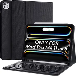 for iPad Pro 11 Inch (M4) 2024 Case with Keyboard,  Detachable Keyboard, Precise Cutouts Case with Pencil Holder, Rechargeable  Folio Keyboard Case for iPad Pro M4 11'', Black