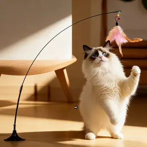 Cat Wand Toys with Suction Cup, Interactive featherSimulation Cat Toy Set,Cat Teaser Cat Toys,Flexible SteelWire and 2Pcs Replacement Feather Reflls with Bells.catteaser pettoys Halloween Kitten Christmas Feathered