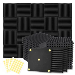 24 Pack Acoustic Foam Panels 1" x 12" x 12" Sound Proof Foam Panles Soundproofing Noise Cancelling Wedge Panels for Home Office Recoding Studio with 240PCS Double-Side Adhesive