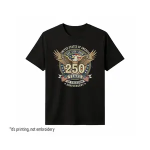 250th Anniversary Embroidery Effect Printing Cotton Shirt,4th July Independence Day 1776 2026 Patriot Gift Tee PAT MNG Classic Fit Soft Relaxed Vintage Look - Casual To Menswear
