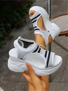 Women's Breathable Knitted Wedge Sandals, Sports Sandals, Comfortable Platform Sport Slides for Walking, Non-Slip Summer Shoes