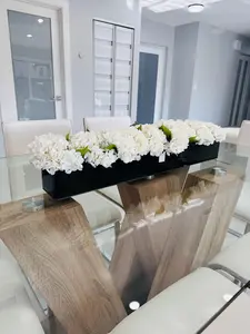 WHITE HYDRANGEA IN RECTANGULAR BLACK VASE
