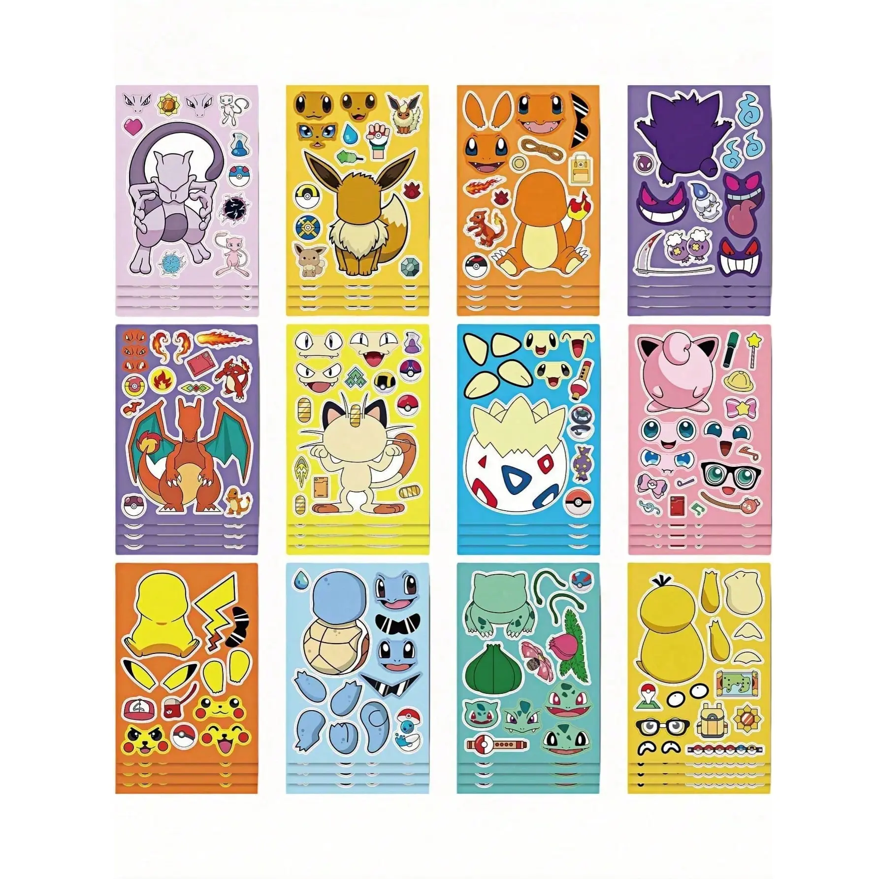 Pokémon DIY Assembly Stickers, Pikachu Anime Interactive Educational Puzzle, Fun Face Change Stickers for Kids Creativity and Imagination