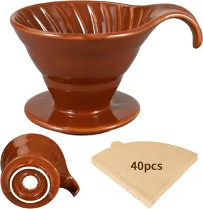 Pour Over, Ceramic Coffee Pour Over,  Porcelain Portable Pour Over Coffee Maker with 40 count Paper Filter, For ,Coffee