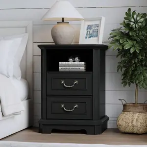 Vintage Nightstand With Metal Handle Drawers, Boho End Table, Night Stand With 2 Drawers, Small Dresser Bedside Table For Bedroom, Living Room