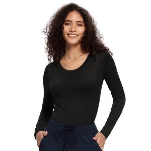 COZYFIT Women's Long Sleeve Underscrub Top - Soft Stretch Crew Neck Nurse Workwear Uniform, Lady's Women's Clothes for Summer, Black Soft Fabric Undershirt