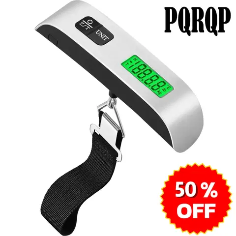 Portable Digital Hanging Scale Max 110 lbs with Backlit LCD Display, PQRQP Travel Luggage Scale with Strong Straps, Stainless Steel Hook, Rubber Grips, Waterproof Design, Security Lock, Overload Warning and Car Tire Decals for Travelers