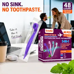 48 Count Disposable Travel Toothbrushes, Individually Wrapped Pre-Pasted Mini Toothbrushes, No Water Needed, Fresh Breath On The Go, Portable Oral Care for Office, Travel, Car, Camping & Date Nights