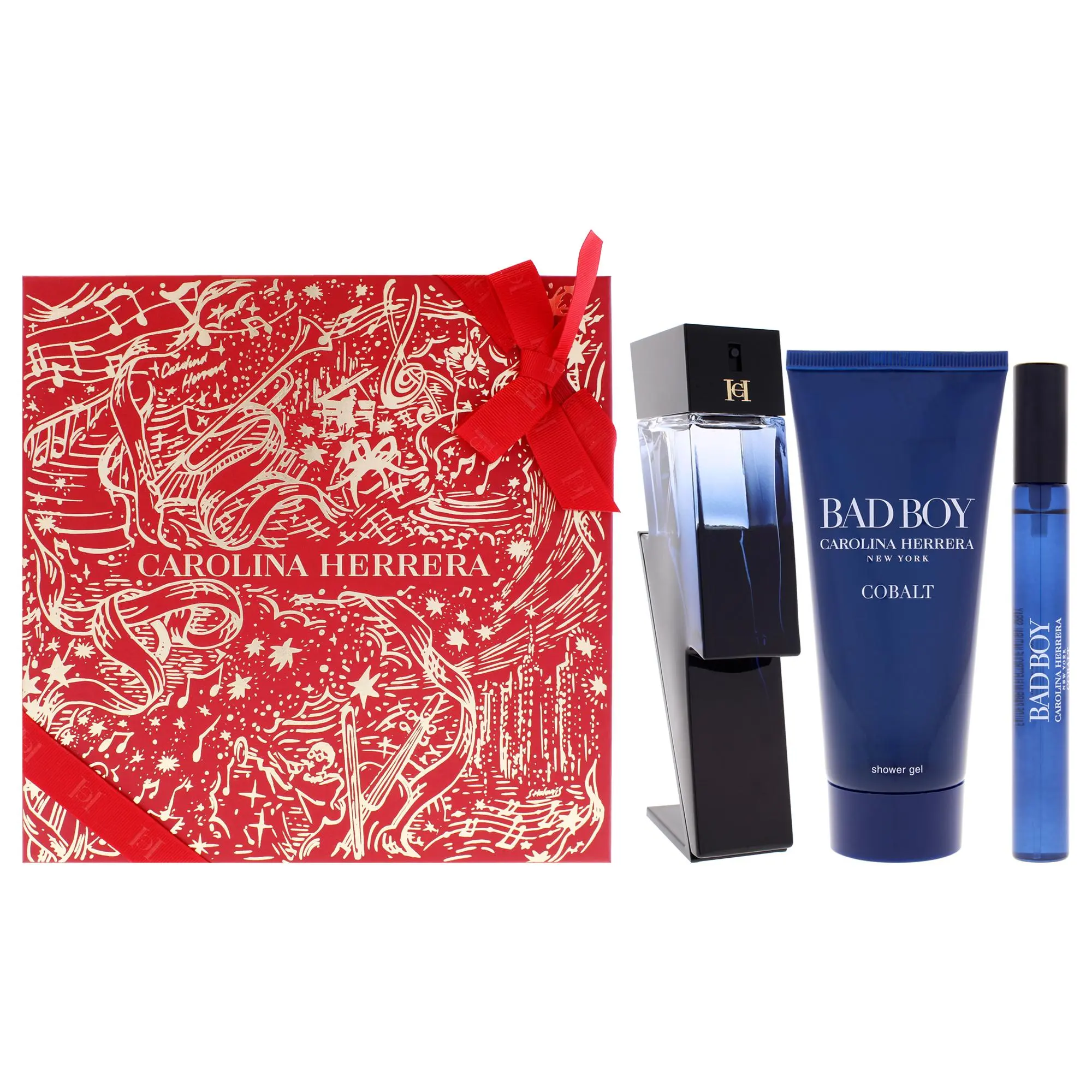 Bad Boy Cobalt Electrique by Carolina Herrera for Men - 3 Pc Gift Set 3.4oz EDP Spray, 0.34oz EDP Spray (Mini), 3.4oz Shower Gel