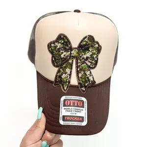 Sequin Camo Bow Otto Trucker Hat Women’s Hat - Accessories