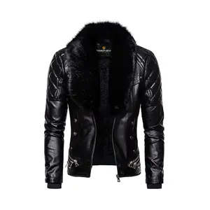 Men's Removable Fur Collar Moto Jacket - Original Leather Motorcycle Jacket