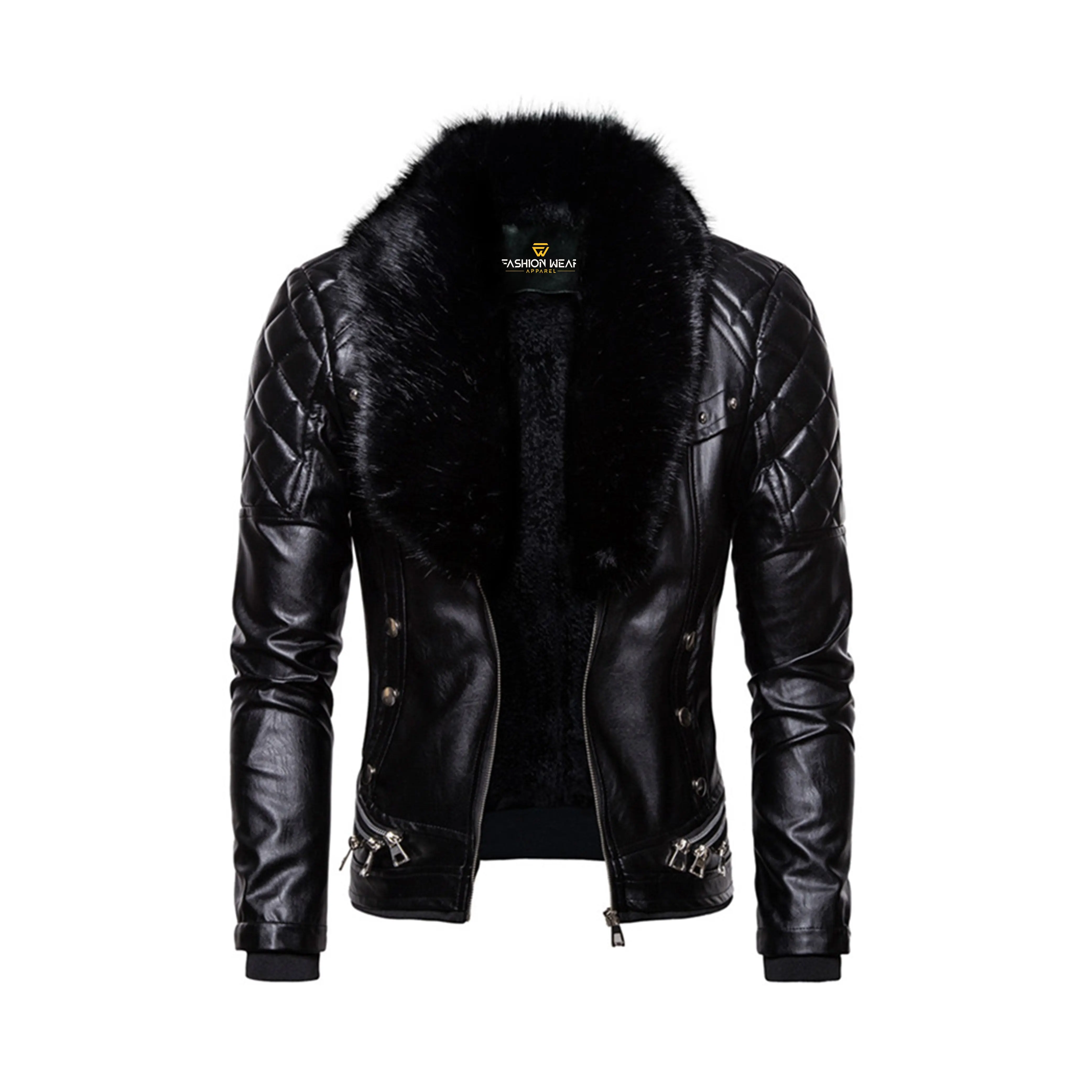 Men's Removable Fur Collar Moto Jacket - Original Leather Motorcycle Jacket