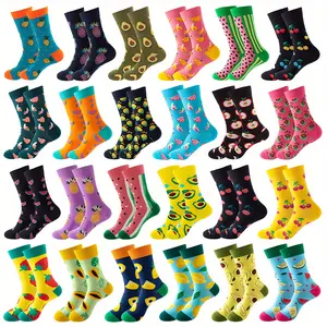 10 Pairs of Women's Mid-Calf Socks | Blended with spandex and polyester | Multicolor Fruit and Vegetable Pattern | Comfortable and stretchy knit fabric | Machine washable | Perfect for casual wear and gifts, novelty socks | Vibrant mid-calf socks | Elasti