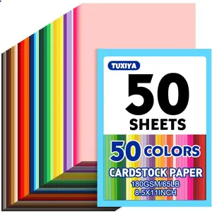 50 Sheets 8.5" X 11" Colored Cardstock, 50 Assorted Colors Construction Paper Card Stock Printer Paper for Printing, Card Making, DIY Crafts, School Supplies, Party Decorations (180GSM/65LB)