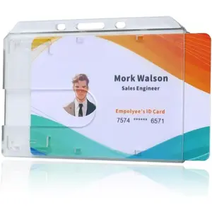 3 Pack Hard Plastic Badge Holder-Horizontal Heavy Duty ID Card Holder-Rigid Case Single I'd Protector with Easy Access Thumb Slot & Chain Holes for Lanyards, Clips & Reels-Frosted Clear