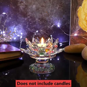 Crystal Lotus Candle Holder, Elegant Romantic Desktop Decor, Wedding Party Dinner Atmosphere Decoration, Tea Light Candle Holder