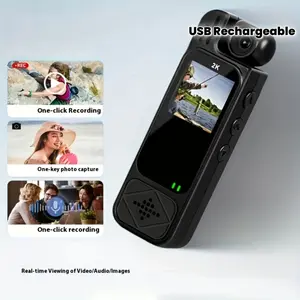 Portable 2K Ultra HD Video Recorder with 180 °   Rotating Lens, 2K Handheld Stabilizer Pocket Camera, Full Body Camera for Vlogging, Travel & Daily Life Recording, USB Rechargeable, Black, Vlogging Camera, Modern Gadget, Durable Construction, Camcorder