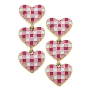 Livy Triple Drop Gingham Heart Earrings