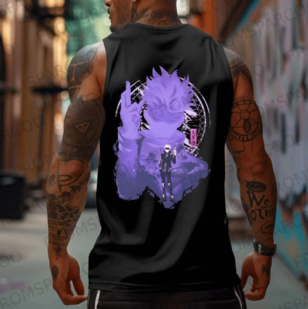 Oversized Anime  Satoru Gojo Print Sports Tank Top