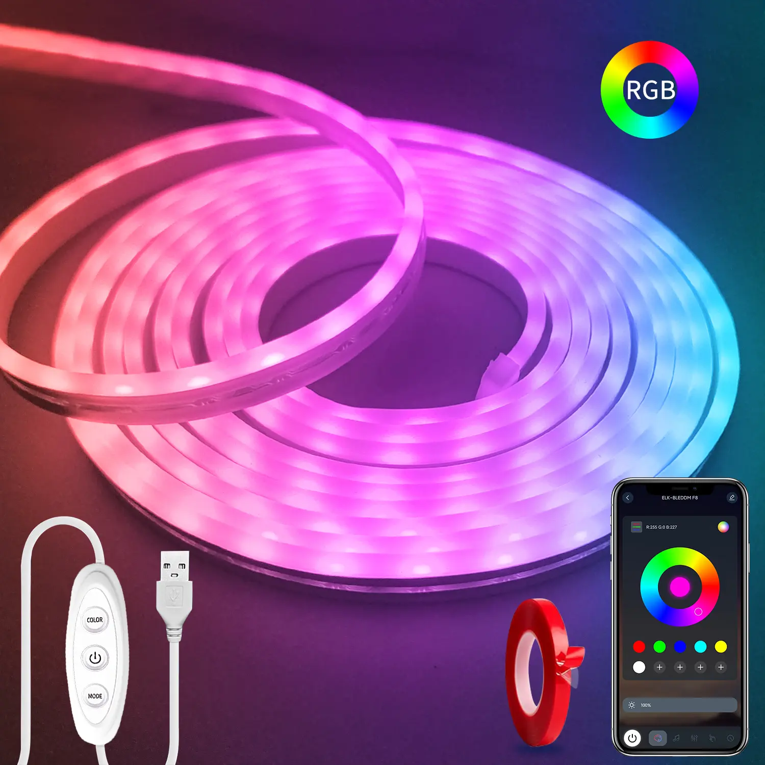 SEGRASS RGB Neon Rope Lights - 5V LED Lights with Remote, Mobile App Control, Music Sync, Flexible DIY Design, Versatile Use for Bedroom, Weddings, KTV, Balcony Home Decoration, Led Strip Light, Rgb Colorful Led summerwins