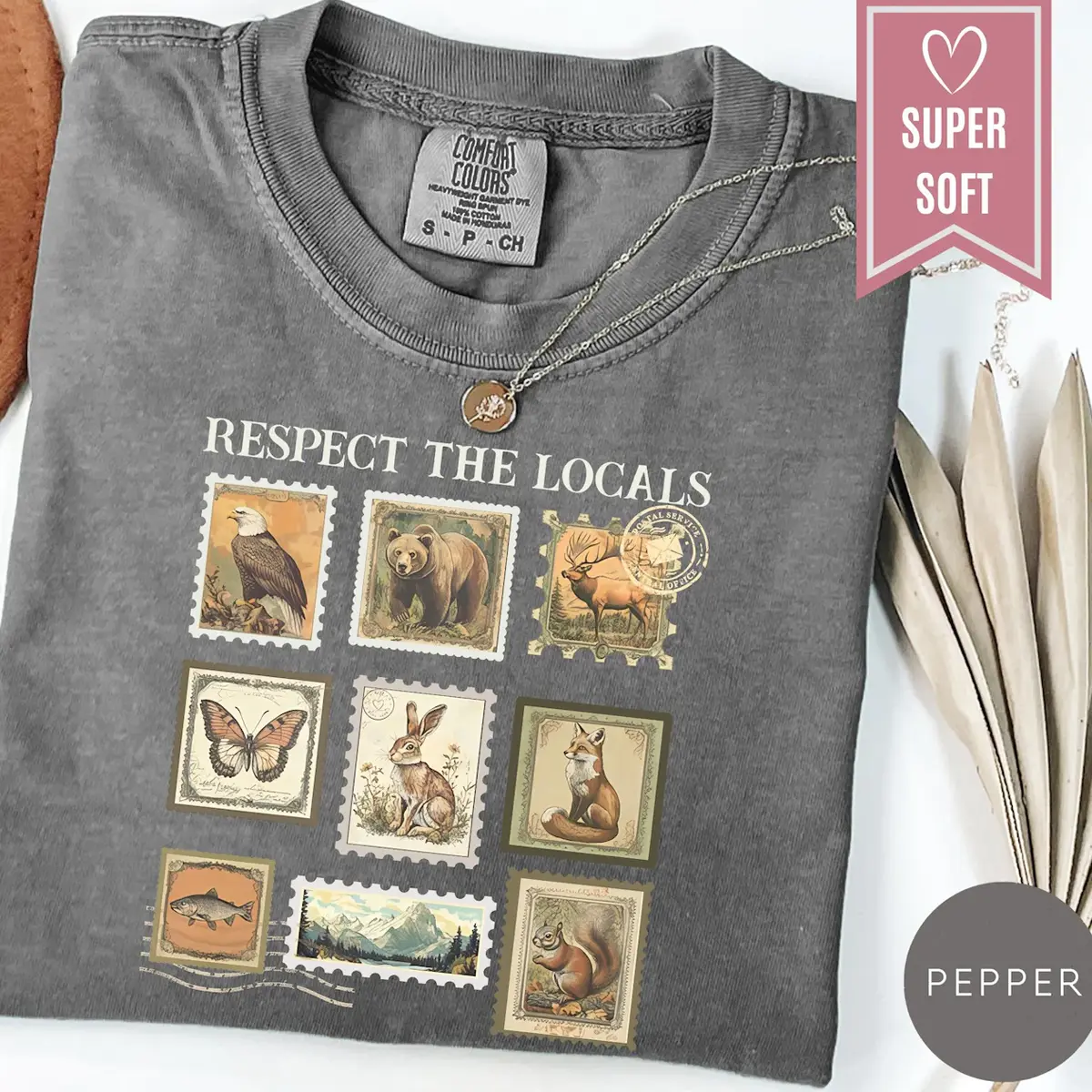 Comfort Colors Respect The Local Wildlife T-Shirt, Gift For Nature Lover, Animal Lover Tee, Protect National Parks Shirt, Postal Stamp Tee Top Womenswear Gift for Her