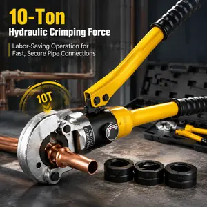 Pro Press Copper Pipe Crimper Tool Kit with 3 Dies (1/2" 3/4" 1") for Plumbing & Water Heating, Hydraulic Driven Press Tool, Copper Tube Fittings Crimper for Narrow Spaces, Straight & Bend Fittings