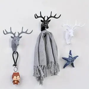 3pcs Fashion Deer Head Hooks, Multi-Functional Home Decor, Perfect for Kitchen Bathroom Living Room, All Seasons Use, Halloween Christmas Gift