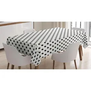 Geometric Tablecloth, Old Fashion Large Polka Dots Spots with Modern Digital Effects Minimalist Design, Rectangular Table Cover for Dining Room Kitchen Decor, 52" X 70", Black White