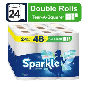Sparkle Tear-a-Square Paper Towels, 24 Double Rolls Pack Sheet Disposable Toilet Wipes Cleaning Kitchen Unscented scott comfortplus toilet paper