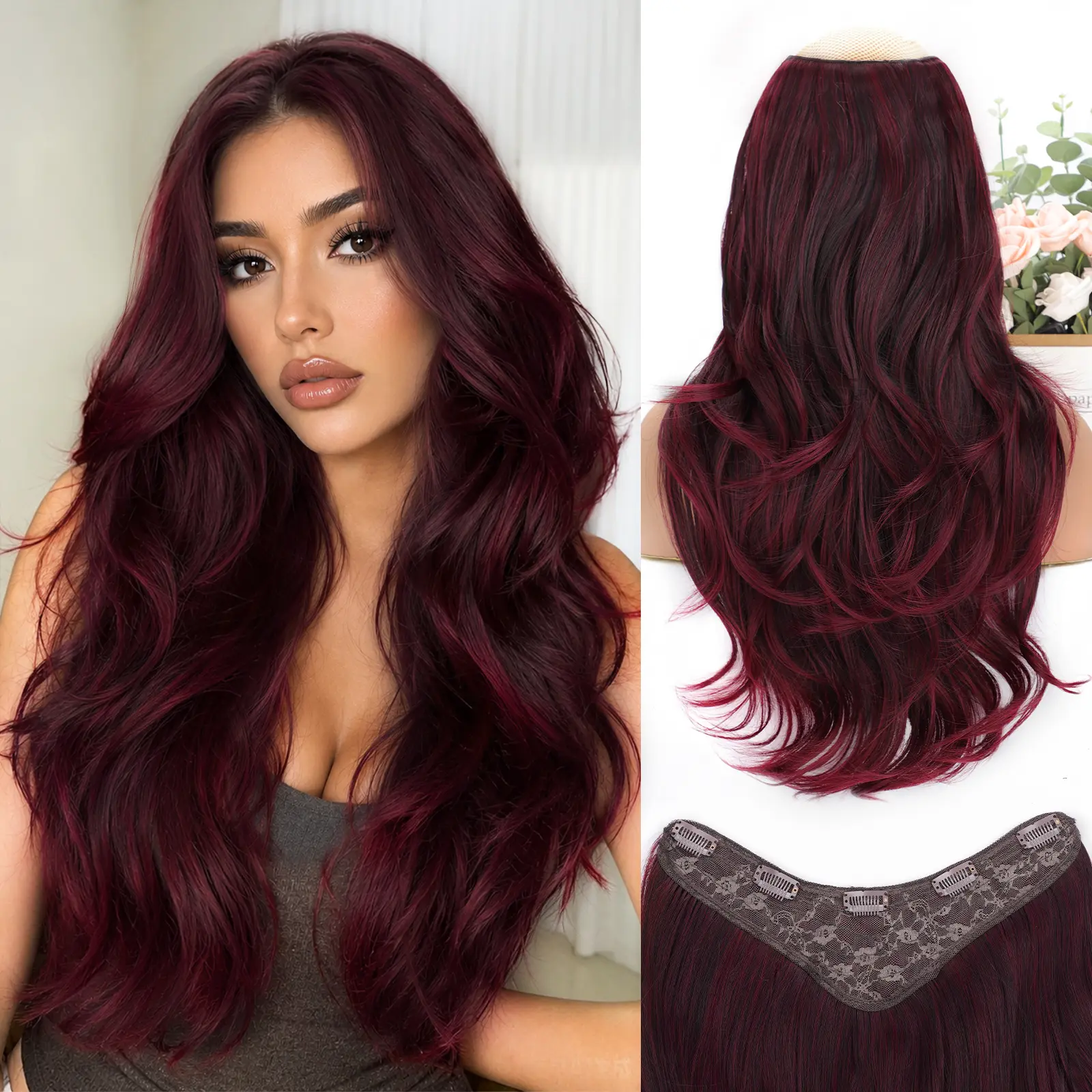 20inch-Ombre Burgundy mix Black