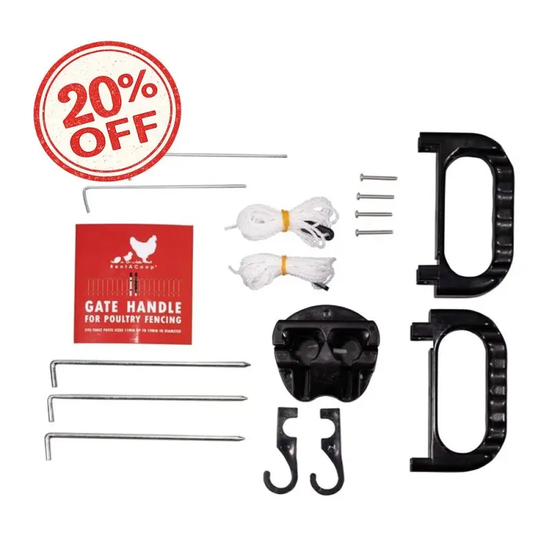 RentACoop Gate Handle Kit for Electric and Non-Electric Fencing - includes Handles, Hooks, Stakes, Guylines, and Pegs - Posts Not Included