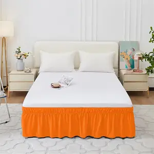 GIBZ Wrap Around Ruffled Bed Skirt, Elastic Dust Ruffles Wrinkle & Fade Resistant, Machine Washable, Queen 16" Drop, Orange