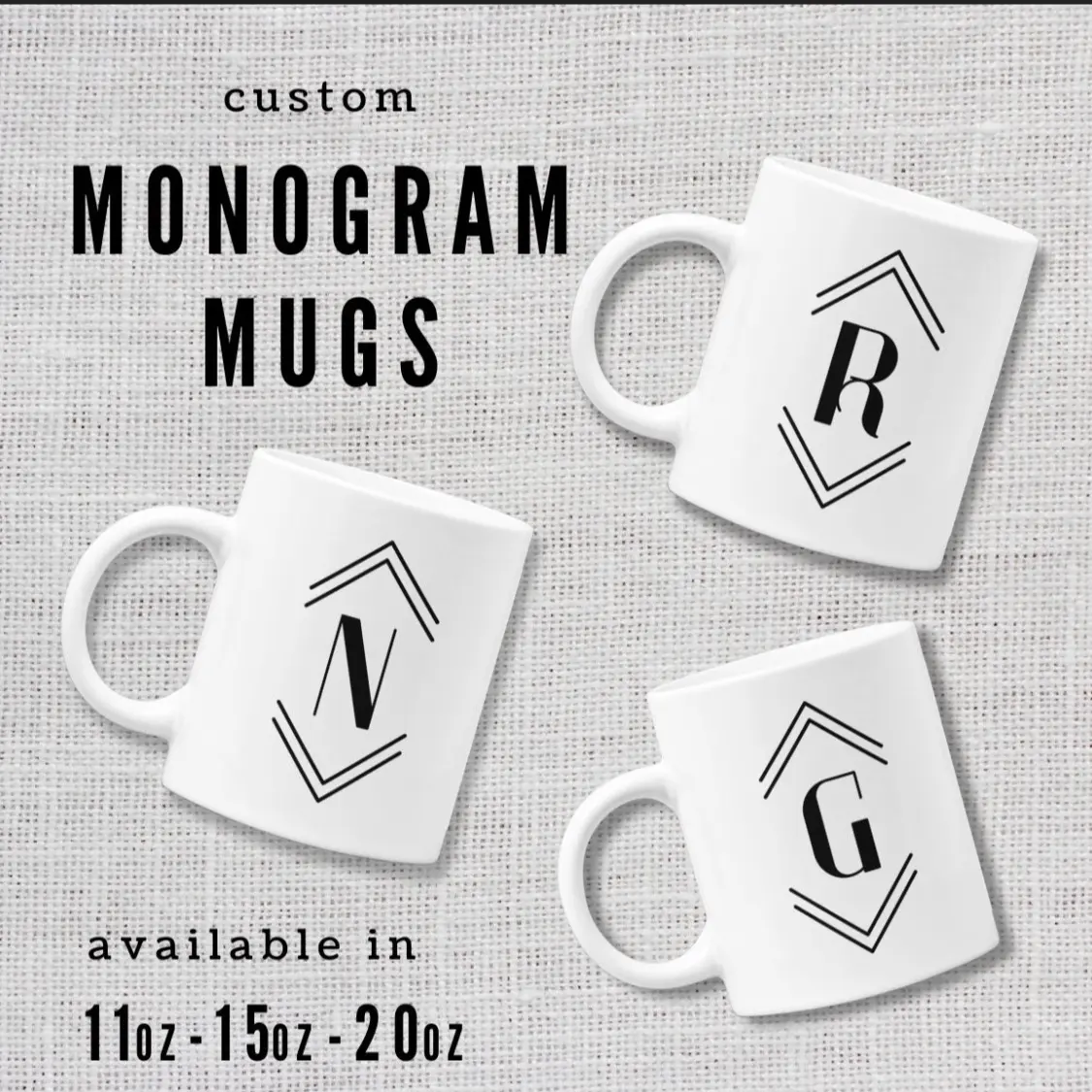 Custom Monogram Mug - Ceramic White - 11oz 15oz 20oz - Monogram Custom Coffee Mug