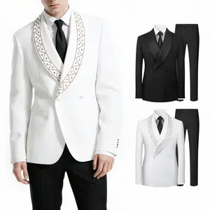 Men’s 2-Piece Rhinestone Jacquard Tuxedo Suit, Slim Fit Shawl Lapel Blazer & Pants, Formal Outfit for Prom, Wedding & Banquet