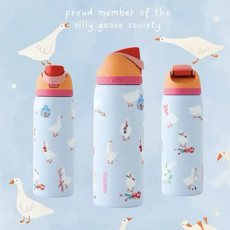 Trending Owala Silly Goose 32oz Limited Edition Freesip Stainless Steel Water Bottle, Suitable For Travel, Daily Use, Gift For Her