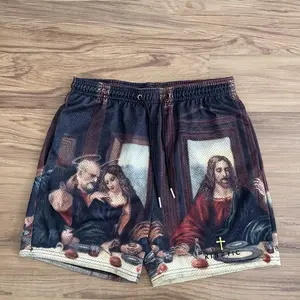 Last Supper Graphic Print Mesh Shorts | Breathable Athletic Streetwear Summer Shorts
