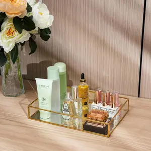 Mirror Decorative Tray,Gold Mirror Tray for Bathroom Vanity Tray,Jewelry,Cosmetics,Magazine,Breakfast,Tea,Storage Organizer Tray for Coffee Table