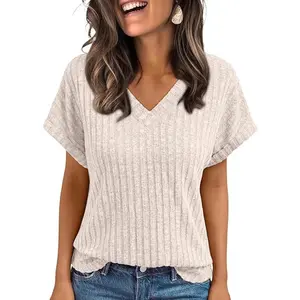 Women's Summer Short Sleeve T-Shirt Casual V Neck Pullover Tee Fashion Loose Fit Lightweight Soft Daily Going Out Tops