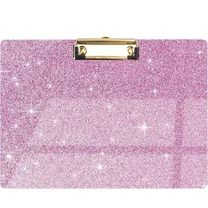 Glitter Acrylic Clipboard Horizontal, A4 Letter Standard Size, Cute Clipboards with Low Profile Clip for Drawing, Office Art Supplies - Warm Pink（9" x 12.5"）