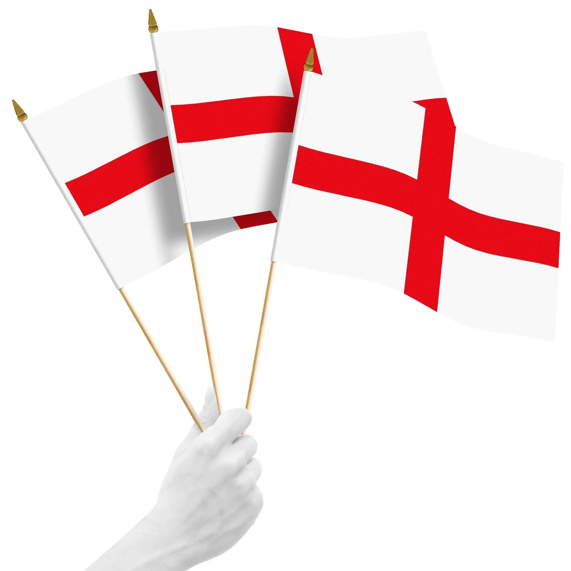 G128 10 Pack Handheld England Stick Flags | 12x18 In | Printed 150D Polyester, Country Flag, Solid Plastic Stick, Spear White Tip
