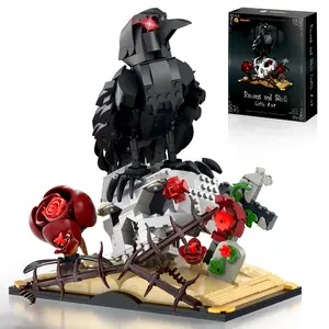 TENHORSES Gothic Raven & Skull Art Building Set 758 PCS Eye-Catching Table Centerpiece with Ravens Skulls Roses Crosses & Books Ideal for Holidays & Birthdays Gift for Ages 8+ compare with 10233 lego set