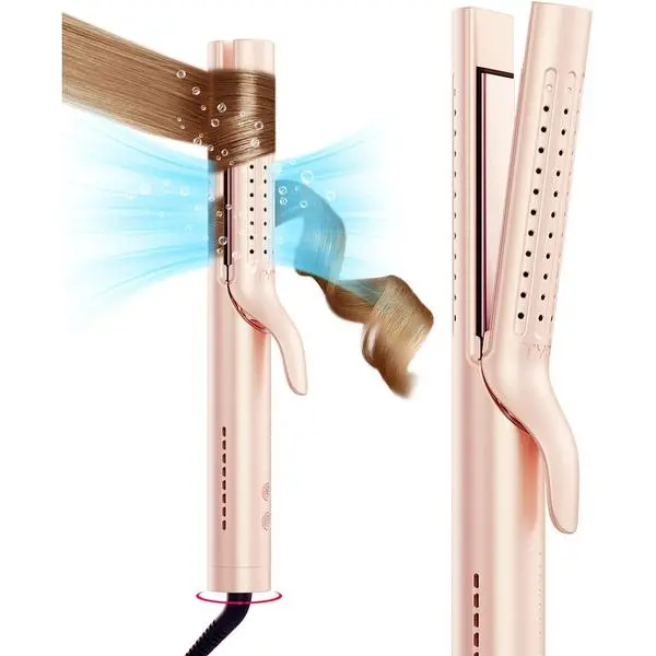 TYMO Airflow 2.0 Curling Iron Flat Iron - Hair Straightener and Curler 2 in 1, 1.25 Inch Curling Wand for Long Short Hair, Dual Voltage for Travel, 54 Million Ionic, Anti-Tangle, 5 Temps, Gold Blush