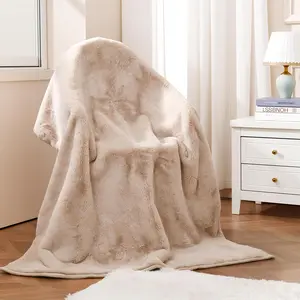 Faux Fur Throw Blanket 880 GSM, Soft Thick Warm Bubble Plush, Reversible Throw for Couch Sofa Bed, Cozy Shaggy Blanket for Bedroom & Living Room(50''x60'',Camel)