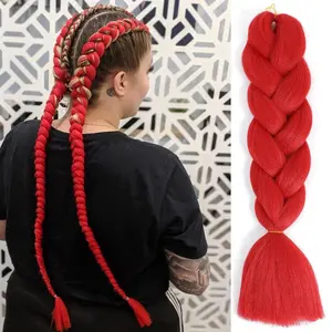 Red Braiding Hair Fake Braids In Hair Extensions One pack Red Hair Extensions High Temperature Jumbo Braiding Hair For Women(1pc/pack)