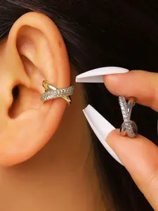 X-Shaped Interlocking Ear Cuffs, No Piercing Zirconium Non-Fading Earrings, Millennial Punk Streetwear Jewelry, Trendy Accessory