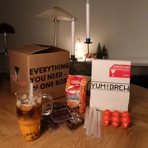 Yum!Brew Thai Tea Boba Latte Deluxe Kit - 6 Thai Tea, 6 Boba, 6 Yum!Brew Americano Pods, Frother, Special Recipe for 6 Lattes