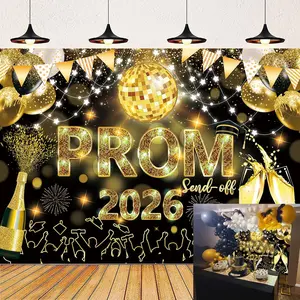 2026 Graduation Prom Backdrop Celebration Graduation Black  Glitter Disco Ball Send Off Photography Background School Class of 2026 Prom Night Party Decorations Banner (Black , 7x5FT)