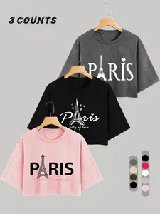 Women's Letter Print Round Neck Soft Tee, Vintage Trendy Casual Short Sleeve Loose Fit T-shirt for Daily Wear, Ladies Summer Clothes, Womenswear