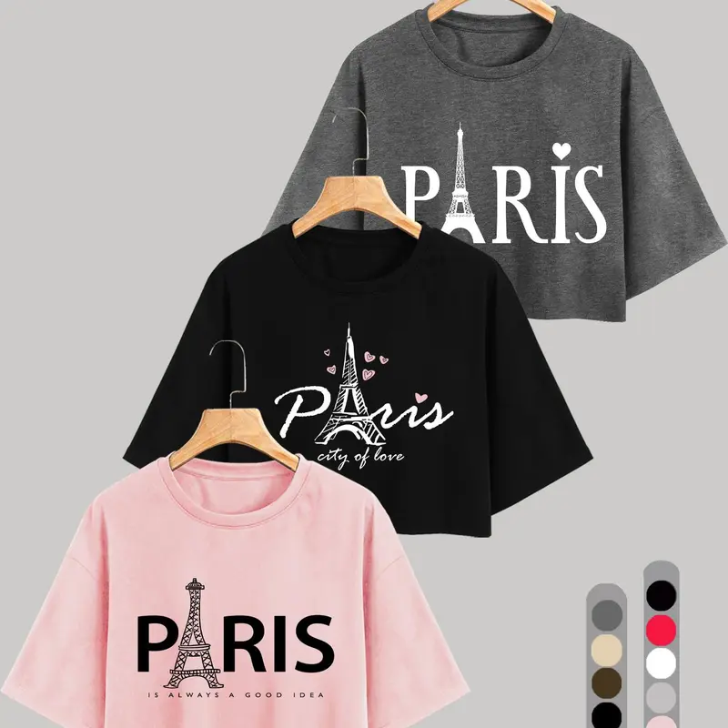 Women's Letter Print Round Neck Soft Tee, Vintage Trendy Casual Short Sleeve Loose Fit T-shirt for Daily Wear, Casual Daily Top, Ladies Summer Clothes, Womenswear